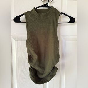 SHEIN Olive Green Waffle Knit Mock Neck Tank